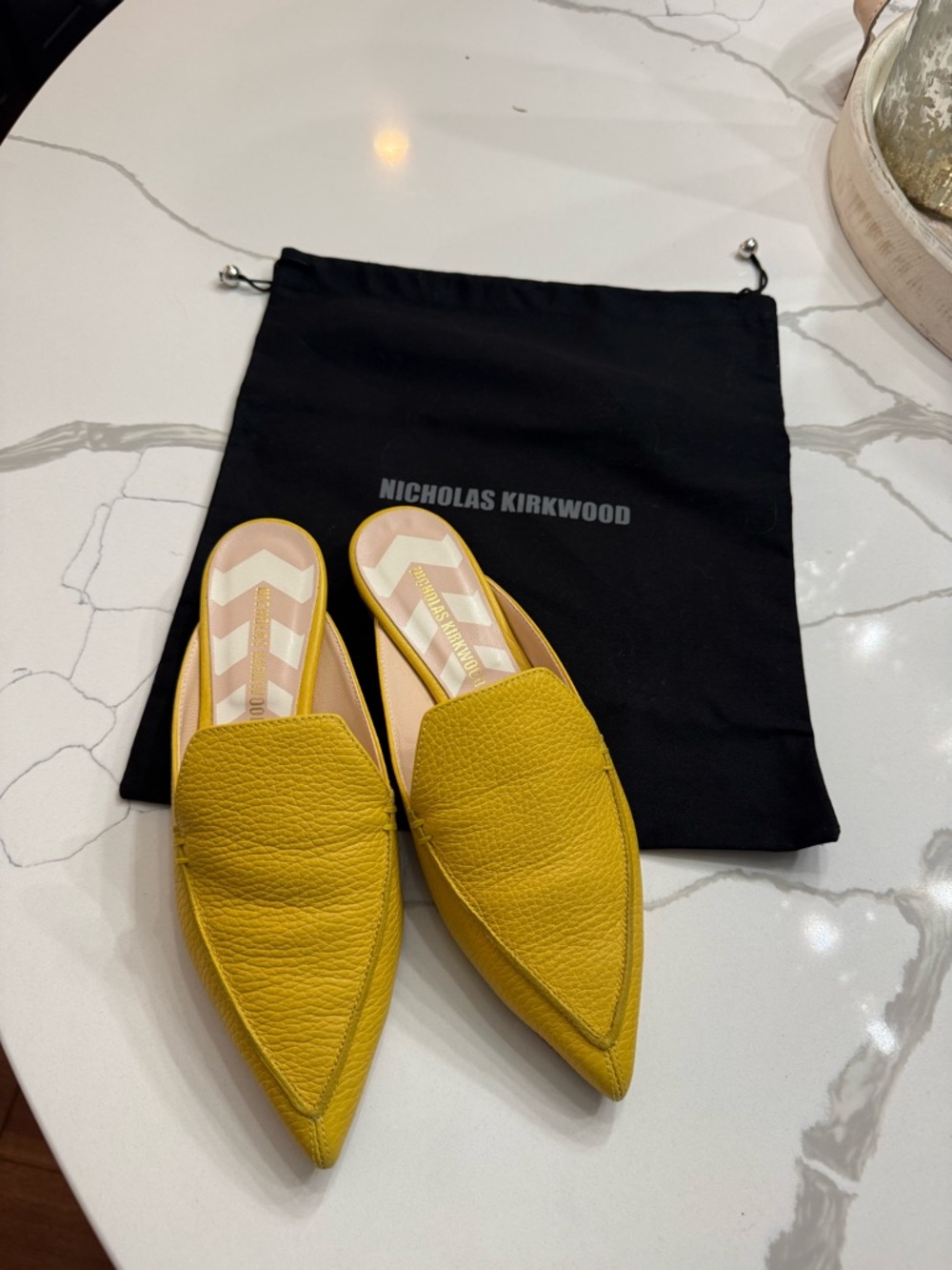 Nicholas Kirkwood Mustard Yellow Leather Pointed Mules